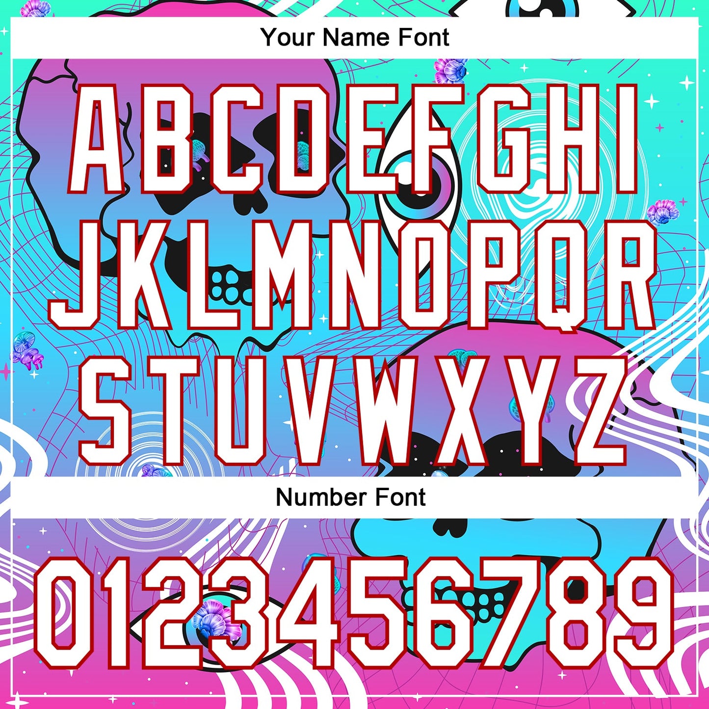 Custom Blue White-Red 3D Pattern Design Trippy Magic Mushrooms Skull Authentic Baseball Jersey - Sky-Custom