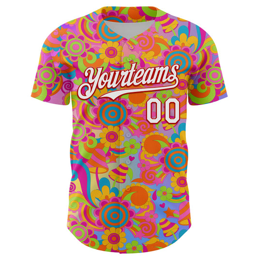 Custom Pink White-Red 3D Pattern Design Trippy Groovy Magic Mushrooms Authentic Baseball Jersey - Sky-Custom