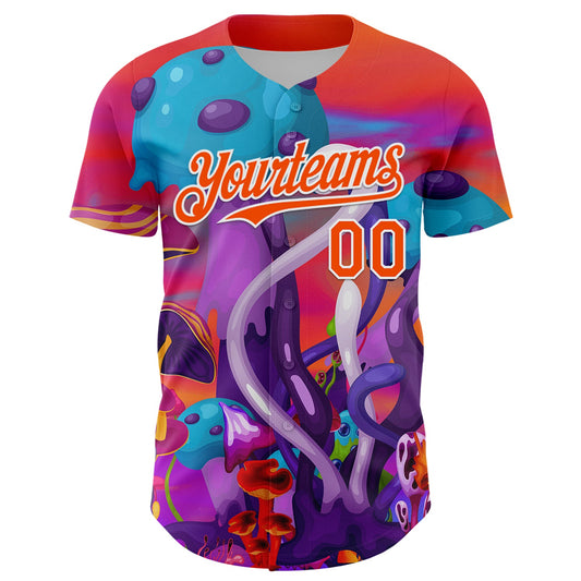 Custom Red Orange Purple-White 3D Pattern Design Trippy Psychedelic Magic Mushrooms Authentic Baseball Jersey - Sky-Custom