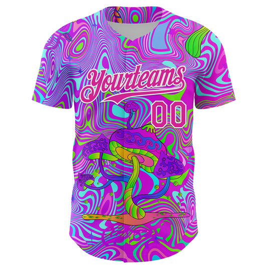 Custom Purple Deep Pink-White 3D Pattern Design Trippy Psychedelic Magic Mushrooms Authentic Baseball Jersey - Sky-Custom