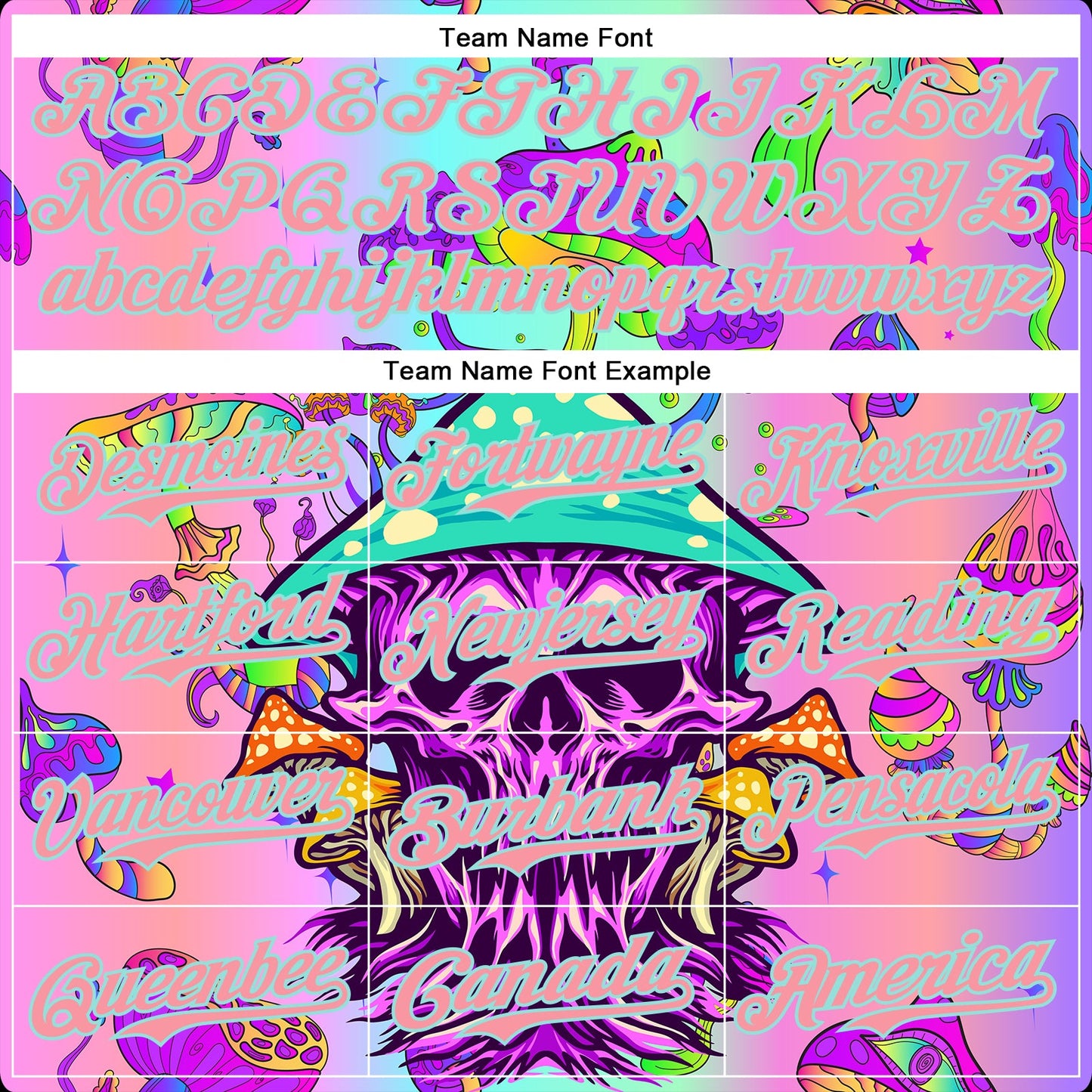 Custom Purple Medium Pink-Ice Blue 3D Pattern Design Trippy Magic Mushrooms Skull Authentic Baseball Jersey - Sky-Custom
