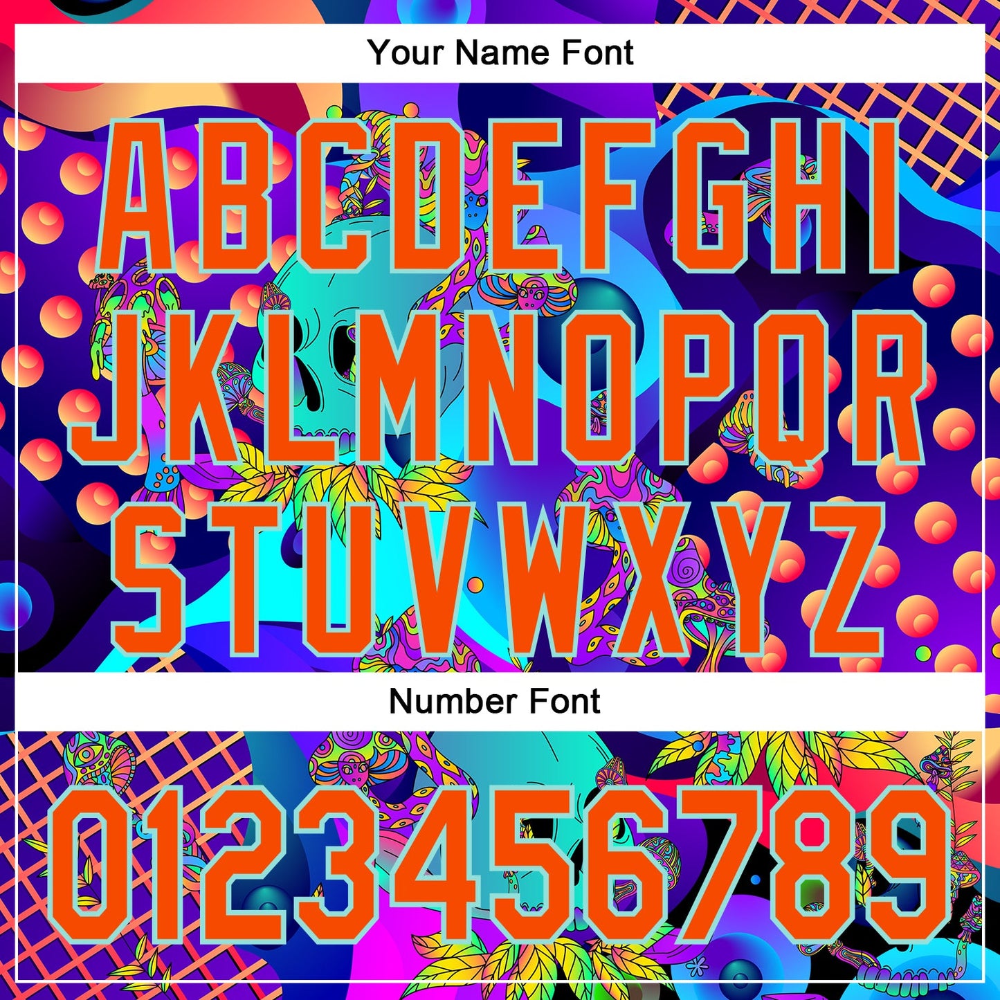 Custom Blue Orange-Ice Blue 3D Pattern Design Trippy Magic Mushrooms Skull Authentic Baseball Jersey - Sky-Custom