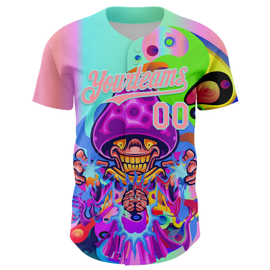 Custom Purple Medium Pink-Ice Blue 3D Pattern Design Trippy Magic Mushrooms Acid Authentic Baseball Jersey - Sky-Custom