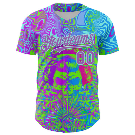 Custom Blue Medium Purple-Ice Blue 3D Pattern Design Trippy Magic Mushrooms Skull Authentic Baseball Jersey - Sky-Custom