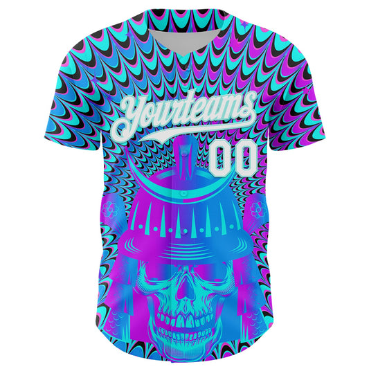 Custom Purple White-Ice Blue 3D Pattern Design Trippy Magic Mushrooms Skull Authentic Baseball Jersey - Sky-Custom