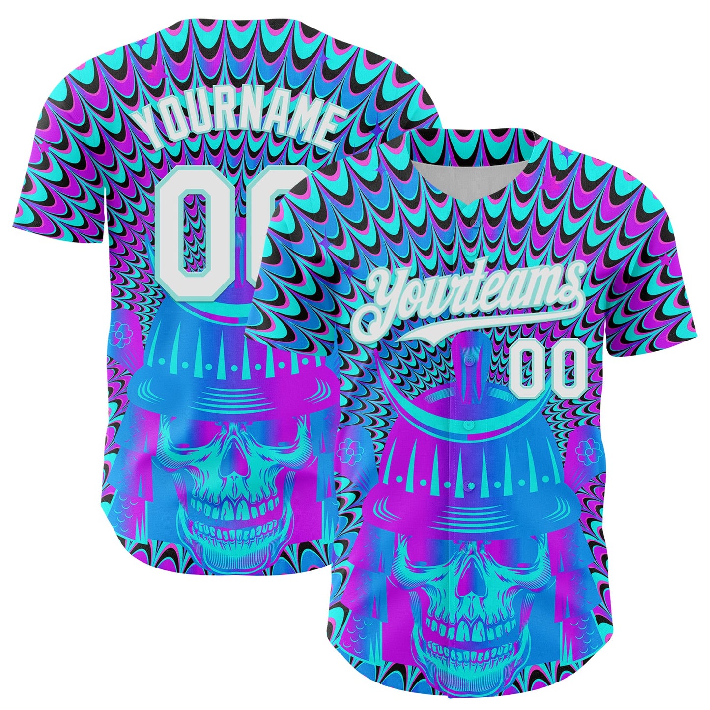 Custom Purple White-Ice Blue 3D Pattern Design Trippy Magic Mushrooms Skull Authentic Baseball Jersey - Sky-Custom