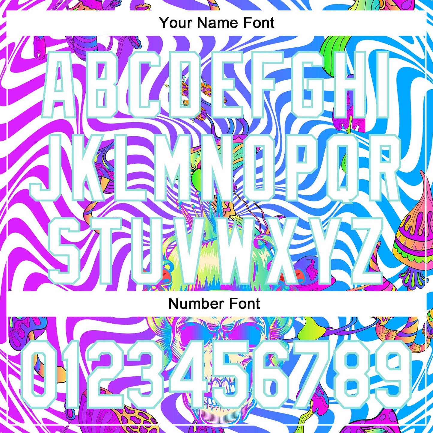 Custom Purple White-Ice Blue 3D Pattern Design Trippy Magic Mushrooms Skull Authentic Baseball Jersey - Sky-Custom