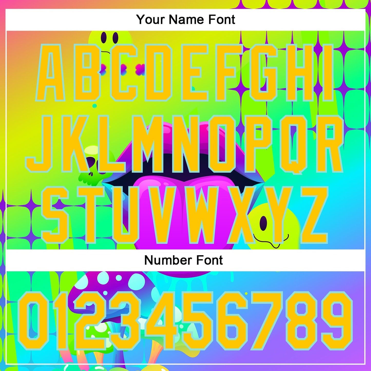 Custom Green Yellow-Ice Blue 3D Pattern Design Trippy Magic Mushrooms Acid Authentic Baseball Jersey - Sky-Custom