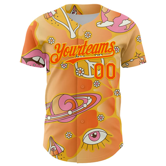 Custom Gold Orange-Yellow 3D Pattern Design Trippy Magic Mushrooms Groove Authentic Baseball Jersey - Sky-Custom