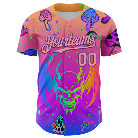 Custom Pink Medium Pink-Purple 3D Pattern Design Trippy Magic Mushrooms Dragon Authentic Baseball Jersey - Sky-Custom