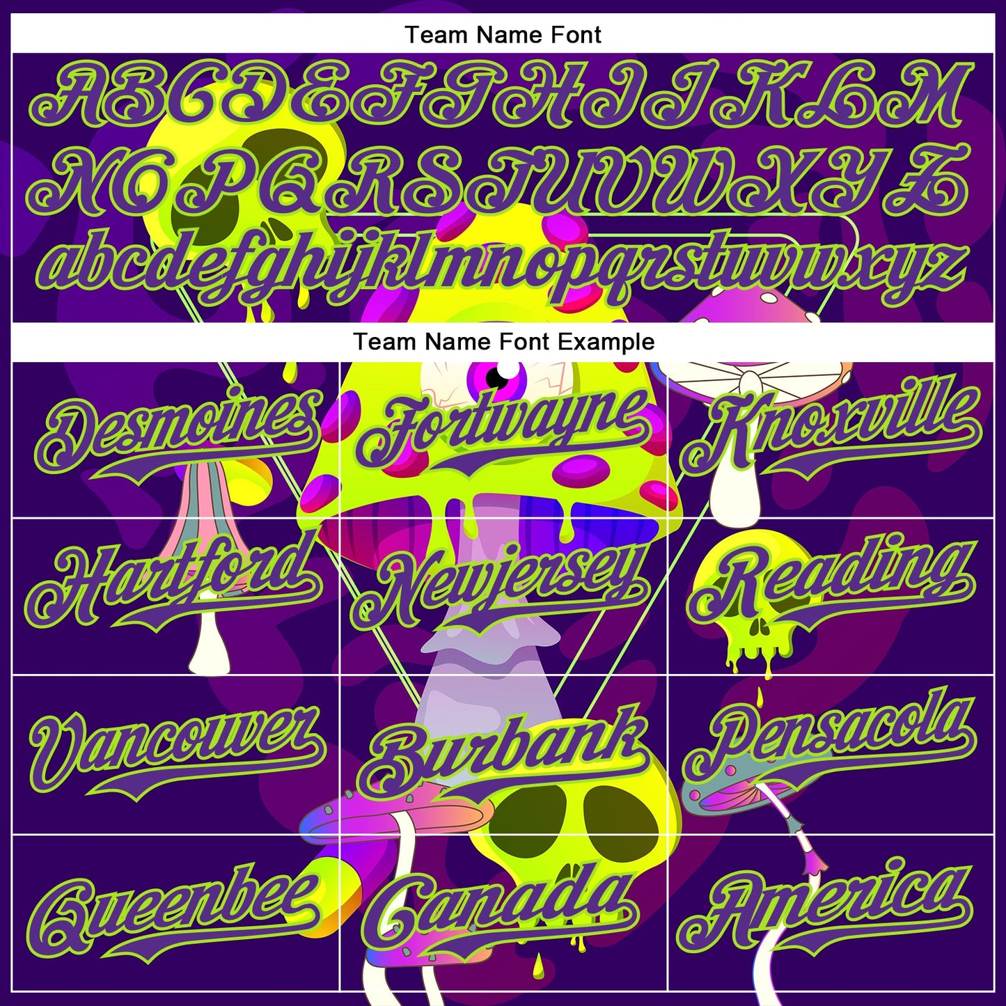 Custom Black Purple-Neon Green 3D Pattern Design Trippy Magic Mushrooms Skull Authentic Baseball Jersey - Sky-Custom