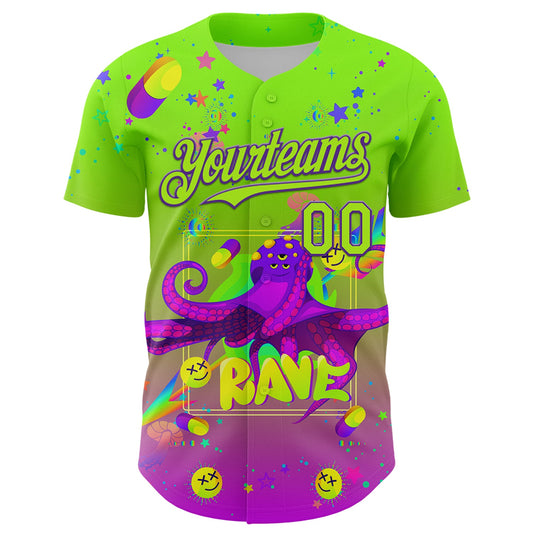 Custom Green Neon Green-Purple 3D Pattern Design Trippy Psychedelic Octopus Authentic Baseball Jersey - Sky-Custom
