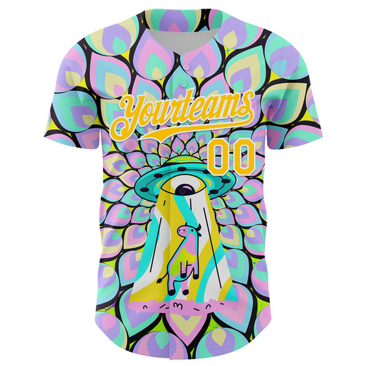 Custom Purple Yellow-White 3D Pattern Design Trippy Magic Mushrooms Alien Authentic Baseball Jersey - Sky-Custom