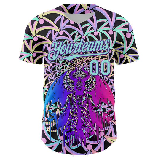 Custom Purple Ice Blue 3D Pattern Design Trippy Magic Mushrooms Devil Authentic Baseball Jersey - Sky-Custom