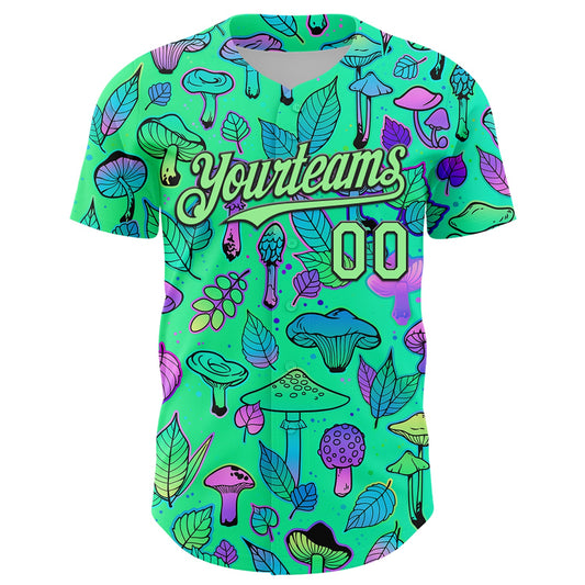 Custom Green Pea Green-Black 3D Pattern Design Trippy Magic Mushrooms Plant Authentic Baseball Jersey - Sky-Custom