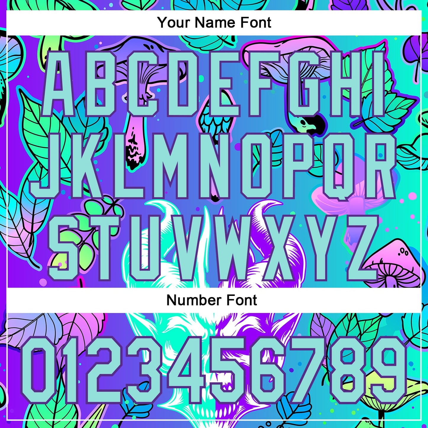 Custom Blue Ice Blue-Purple 3D Pattern Design Trippy Magic Mushrooms Demon Skull Authentic Baseball Jersey - Sky-Custom