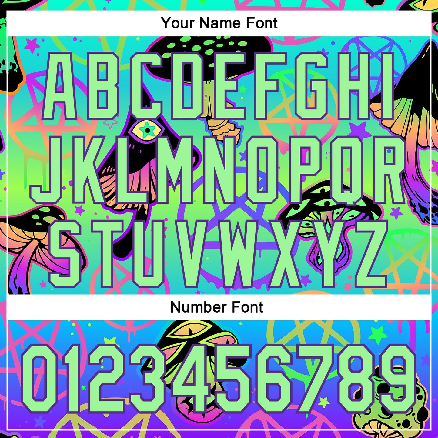 Custom Blue Pea Green-Purple 3D Pattern Design Trippy Magic Mushrooms Pentacle Authentic Baseball Jersey - Sky-Custom