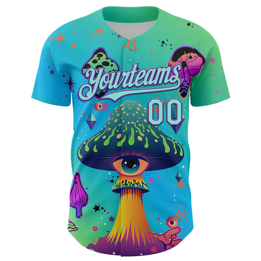 Custom Blue Ice Blue-Purple 3D Pattern Design Trippy Psychedelic Magic Mushrooms Authentic Baseball Jersey - Sky-Custom