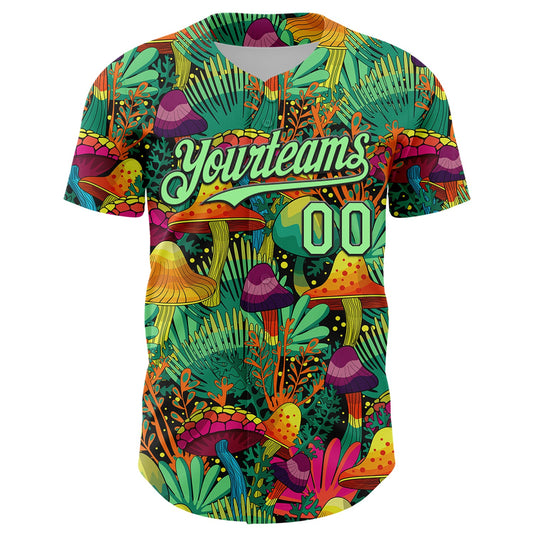 Custom Green Pea Green-Black 3D Pattern Design Trippy Magic Mushrooms Plant Authentic Baseball Jersey - Sky-Custom