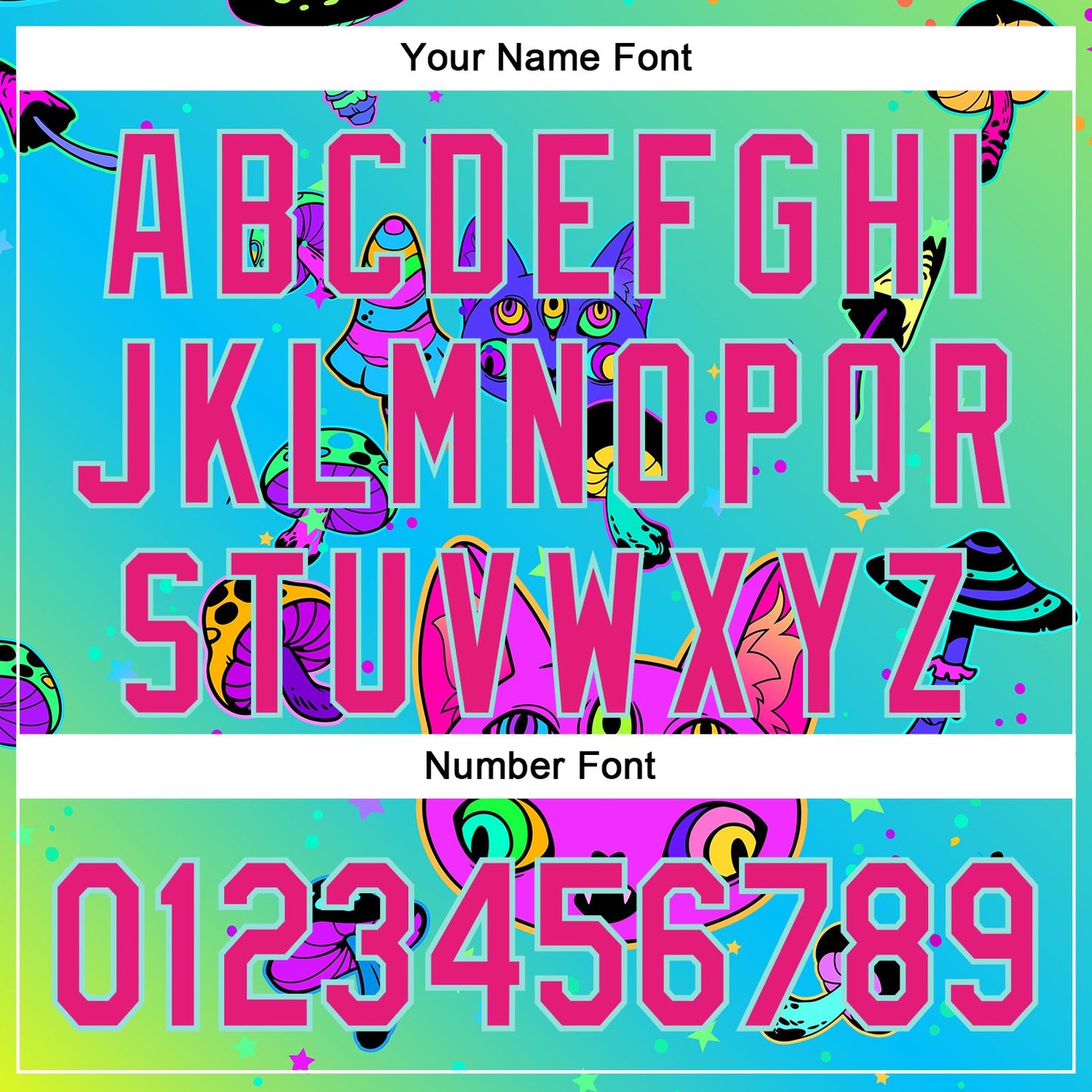 Custom Green Hot Pink-Ice Blue 3D Pattern Design Trippy Magic Mushrooms Cats Authentic Baseball Jersey - Sky-Custom