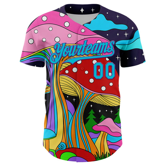 Custom Navy Lakes Blue-Purple 3D Pattern Design Trippy Psychedelic Magic Mushrooms Authentic Baseball Jersey - Sky-Custom