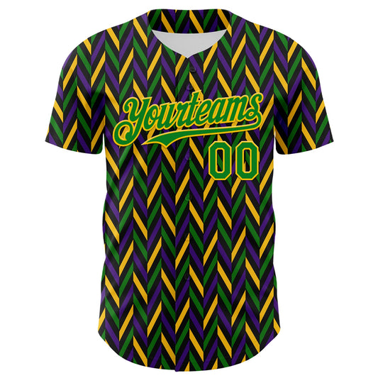 Custom Black Grass Green-Yellow 3D Pattern Design Mardi Gras Shrove Tuesday Authentic Baseball Jersey - Sky-Custom