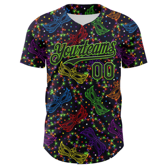 Custom Purple Black-Aurora Green 3D Pattern Design Mardi Gras Shrove Tuesday Authentic Baseball Jersey - Sky-Custom