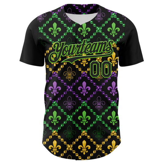 Custom Black Aurora Green 3D Pattern Design Mardi Gras Shrove Tuesday Authentic Baseball Jersey - Sky-Custom