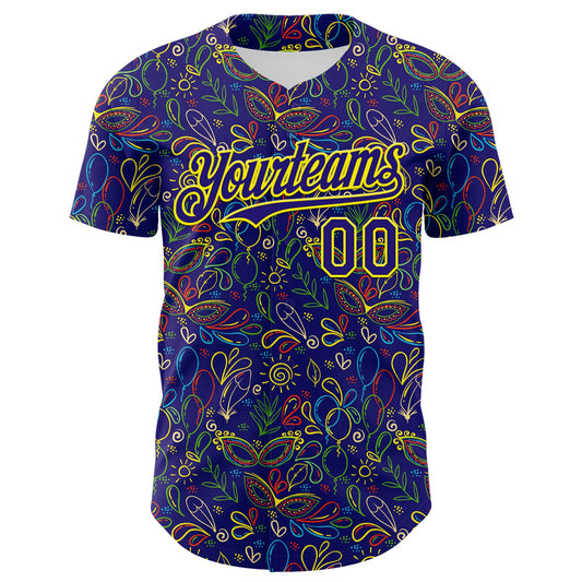 Custom Dark Purple Light Yellow 3D Pattern Design Mardi Gras Shrove Tuesday Authentic Baseball Jersey - Sky-Custom