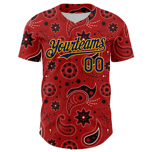 Custom Red Navy-Gold 3D Pattern Design Burner Costumes Paisley Bandana Authentic Baseball Jersey - Sky-Custom