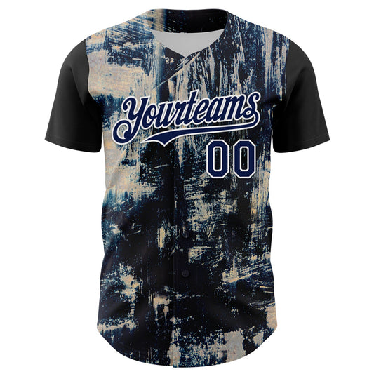 Custom Black Navy-White 3D Pattern Design Burner Costumes Grungy Authentic Baseball Jersey - Sky-Custom