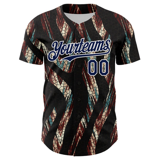 Custom Black Navy-White 3D Pattern Design Burner Costumes Animal Print Authentic Baseball Jersey - Sky-Custom