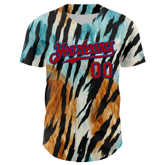 Custom Black Red-Royal 3D Pattern Design Burner Costumes Zebra Print Authentic Baseball Jersey - Sky-Custom