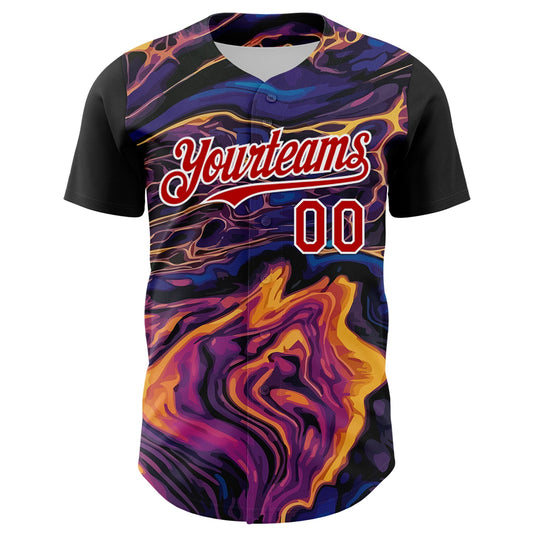 Custom Purple Red-White 3D Pattern Design Burner Costumes Lava Authentic Baseball Jersey - Sky-Custom