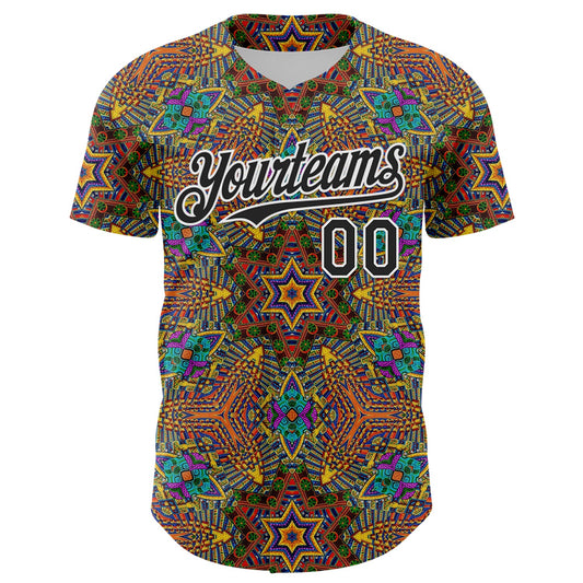 Custom Gold Black-White 3D Pattern Design Burner Costumes Trippy Authentic Baseball Jersey - Sky-Custom