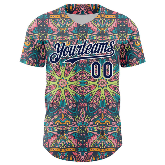 Custom Green Navy-White 3D Pattern Design Burner Costumes Psychedelic Authentic Baseball Jersey - Sky-Custom