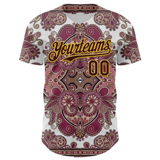 Custom White Brown Red-Yellow 3D Pattern Design Burner Costumes Exotic Authentic Baseball Jersey - Sky-Custom