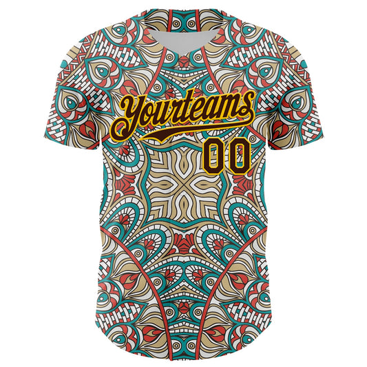 Custom Green Brown-Yellow 3D Pattern Design Burner Costumes Exotic Authentic Baseball Jersey - Sky-Custom
