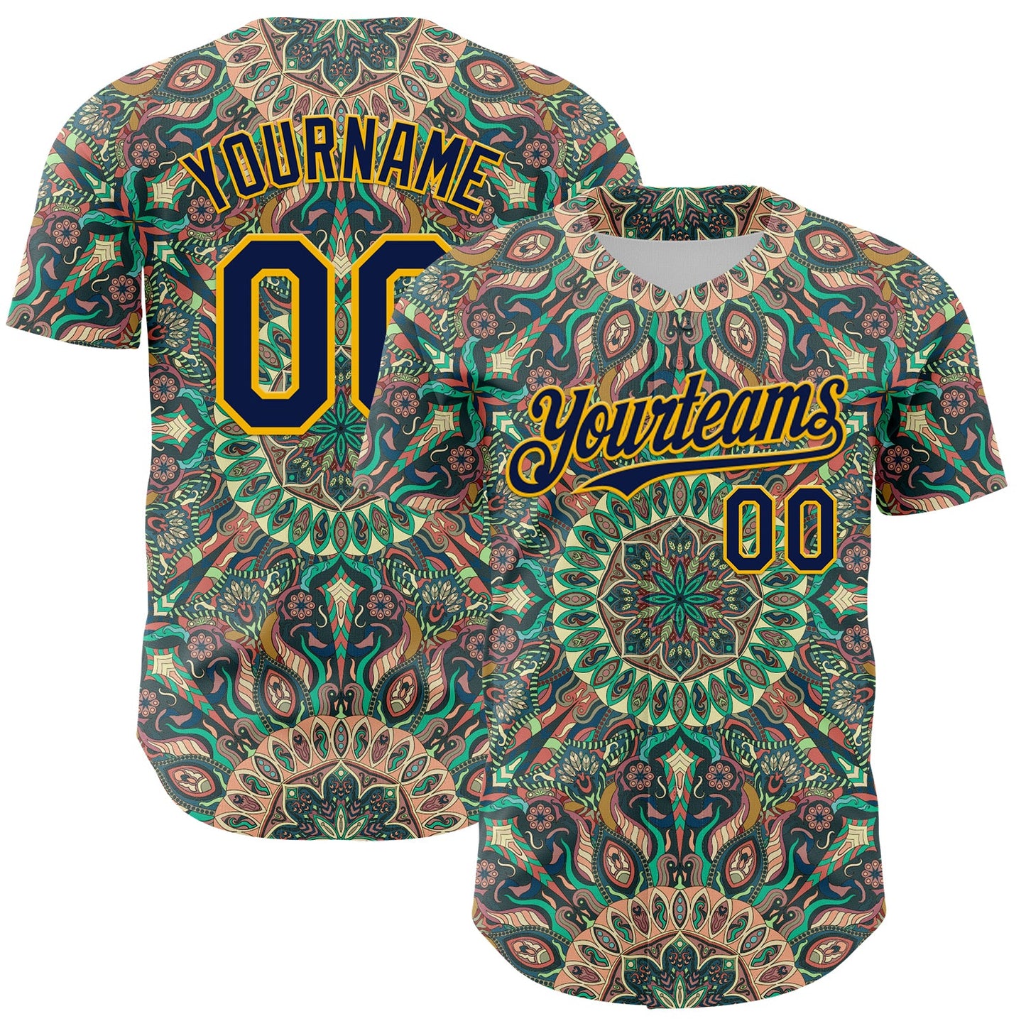 Custom Green Navy-Gold 3D Pattern Design Burner Costumes Psychedelic Authentic Baseball Jersey - Sky-Custom