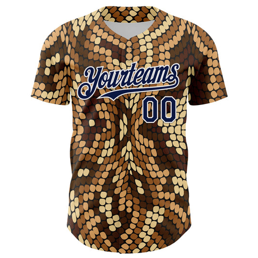 Custom Brown Navy-White 3D Pattern Design Burner Costumes Snake Print Authentic Baseball Jersey - Sky-Custom