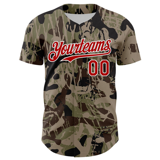 Custom Camo Red-White 3D Pattern Design Burner Costumes Grunge Camo Authentic Salute To Service Baseball Jersey - Sky-Custom