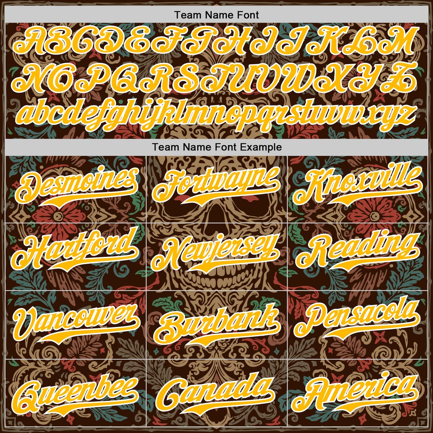 Custom Brown Gold-White 3D Pattern Design Burner Costumes Skull Floral Authentic Baseball Jersey - Sky-Custom
