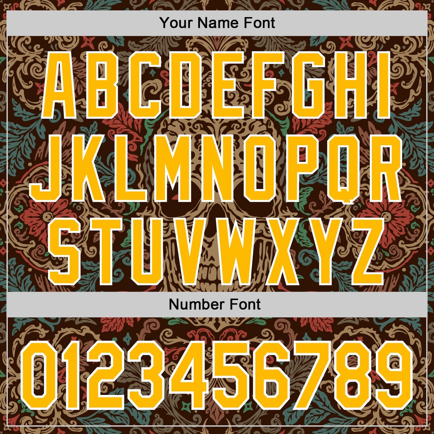 Custom Brown Gold-White 3D Pattern Design Burner Costumes Skull Floral Authentic Baseball Jersey - Sky-Custom