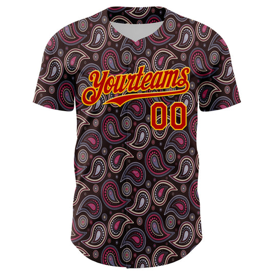 Custom Brown Red-Gold 3D Pattern Design Burner Costumes Paisley Bandana Authentic Baseball Jersey - Sky-Custom