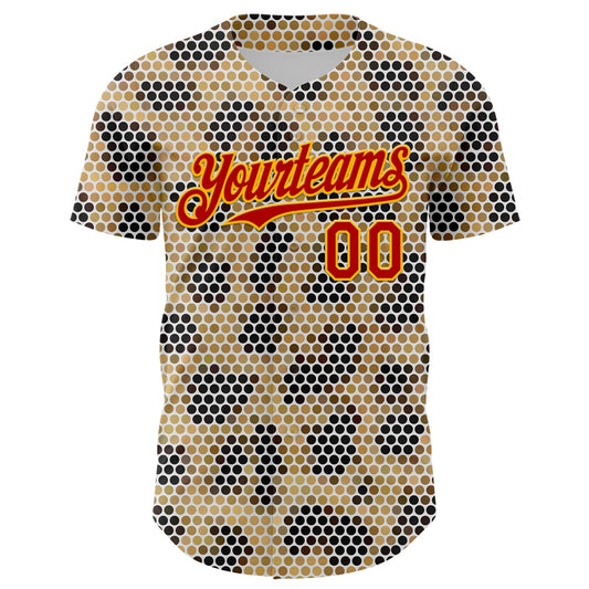 Custom Cream Red-Gold 3D Pattern Design Burner Costumes Leopard Mosaic Authentic Baseball Jersey - Sky-Custom