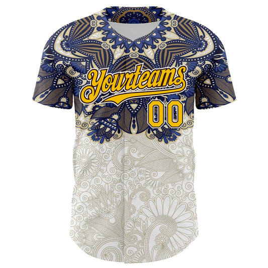 Custom White Yellow-Brown 3D Pattern Design Burner Costumes Paisley Authentic Baseball Jersey - Sky-Custom