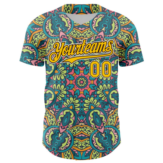 Custom Green Yellow Brown-White 3D Pattern Design Burner Costumes Exotic Authentic Baseball Jersey - Sky-Custom