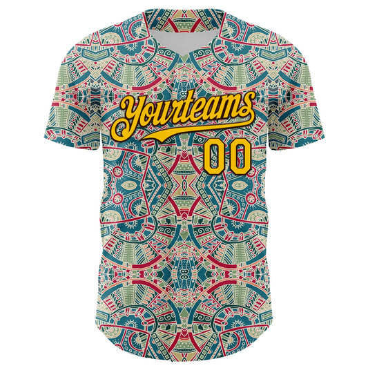 Custom Green Yellow-Brown 3D Pattern Design Burner Costumes Exotic Authentic Baseball Jersey - Sky-Custom