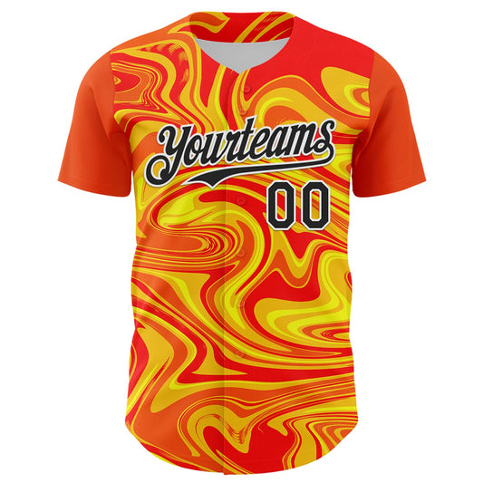 Custom Orange Black Gold-White 3D Pattern Design Rave Party Marble Lava Authentic Baseball Jersey - Sky-Custom