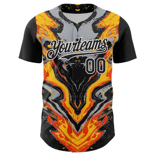 Custom Black Gray Orange Yellow-White 3D Pattern Design Rave Party Marble Lava Authentic Baseball Jersey - Sky-Custom